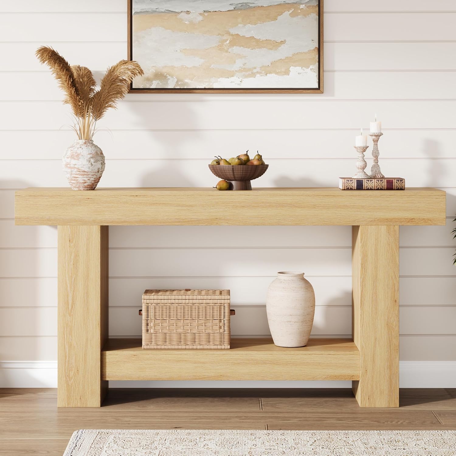 Farmhouse Console Table, Wooden Entryway Table with Storage, Rectangular Narrow Sofa Table Behind The Couch, Entry Table Foyer Hallway Table for Entrance, Hallway, Living Room