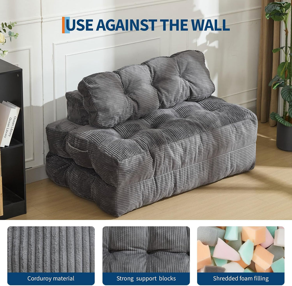 Garvee Folding Sofa Bed, Convertible Sleeper Chair with Pillow Foldable Mattress with Back Support, Boneless Fold Out Chair Bed Comfy Floor Sofa Lounge for Living Room, Bedroom, Dark Gray, Full