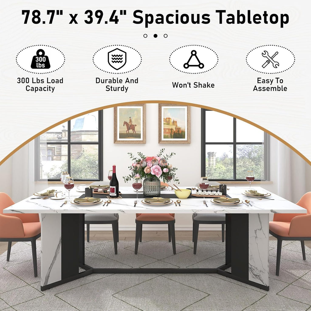 Hlivelood 78Inch Large Dining Table for 6 8 People,Wooden Rectangular Kitchen Table W/Waterproof Tabletop,Large Rectangle Furniture W/Adjustable Legs,White Dinner Table for Kitchen Dining Room(78IN)