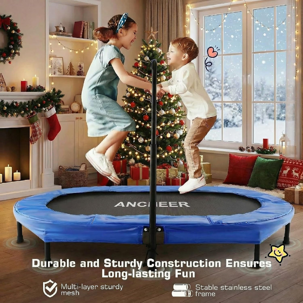 Trampoline for Kids, Toddler Trampoline Indoor Sports and Outdoor Games 56' Kids Rebounder 220LBS Capacity with Adjustable Safety Handrail Foldable Jumper for Boy Girls ASTM Certified