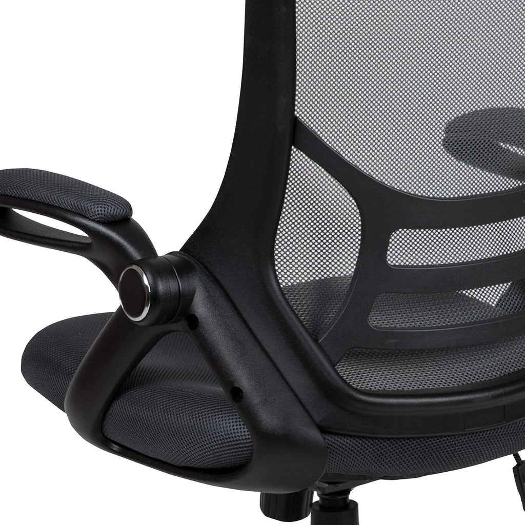 Flash Furniture Porter High-Back Swivel Office Chair with Adjustable Lumbar Support and Seat Height, Ergonomic Mesh Desk Chair with Flip-Up Armrests, Black