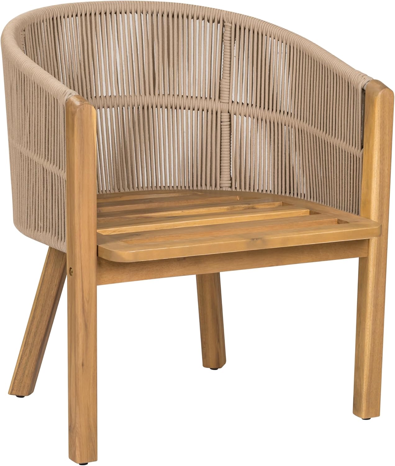 Christopher Knight Home Kclent Outdoor Acacia Wood Dining Set for 6, Patio Table & Chairs with Angled Rope Arm, Removable Cushions, 7 Piece Patio Dinner Set for Backyard Deck, Teak+ Beige