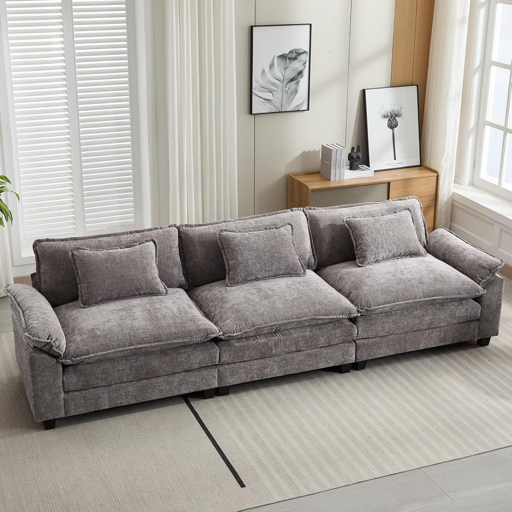 Oprisen 120' Modular Sectional Sofa, Comfy Cloud Couch Sectional Sofa, Chenille Sofa Sleeper Deep Seat Sofa with Throw Pillows for Living Room (Light Gray, 120'- 3 Seater)