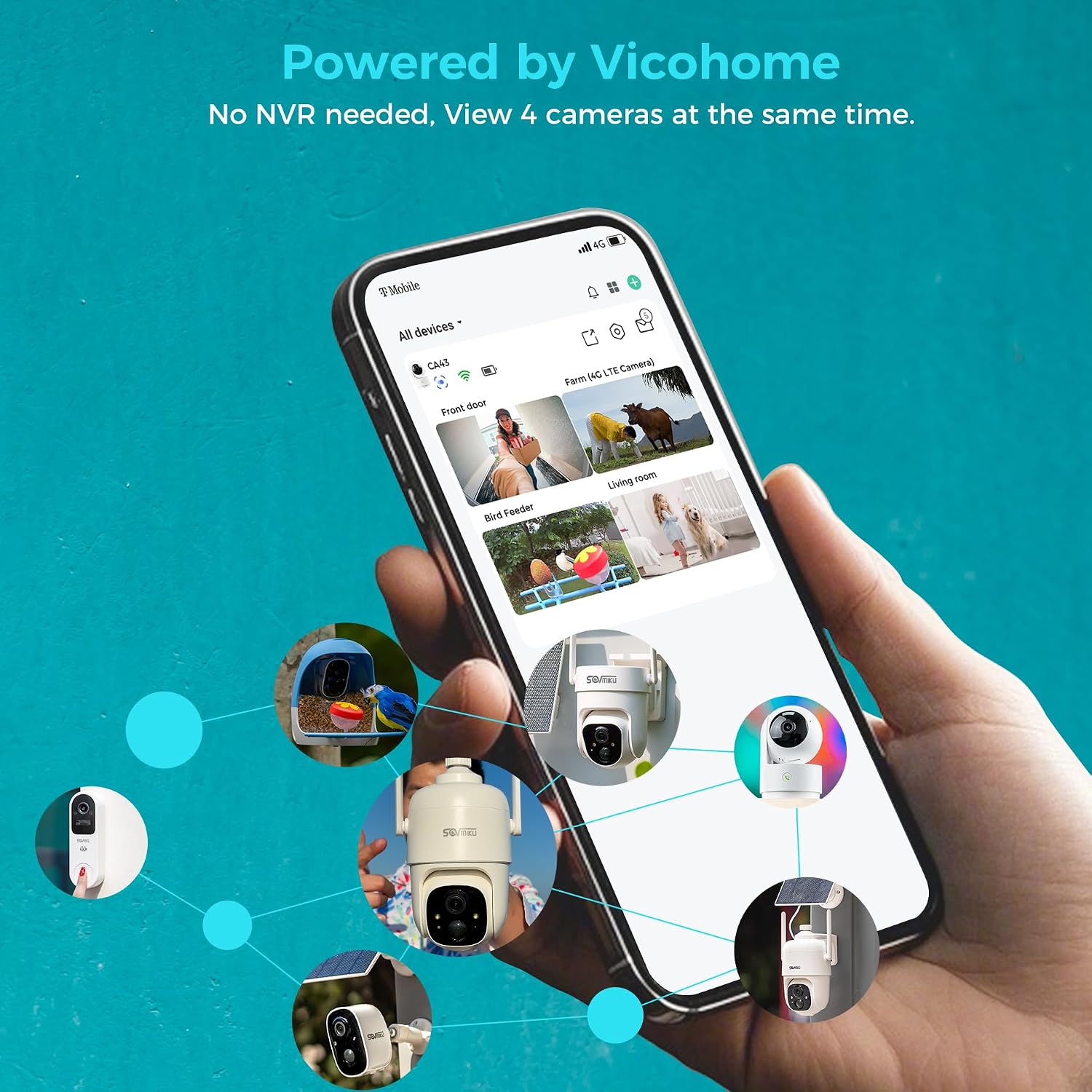 Vicohome AI 2K Outdoor Solar Battery Security Cam & Indoor Plug-in Cam System, Two Way Audio, Motion Detection, 360° View, Easy to Setup, Color Night Vision, Audible Siren, 180 Days Exchange Policy