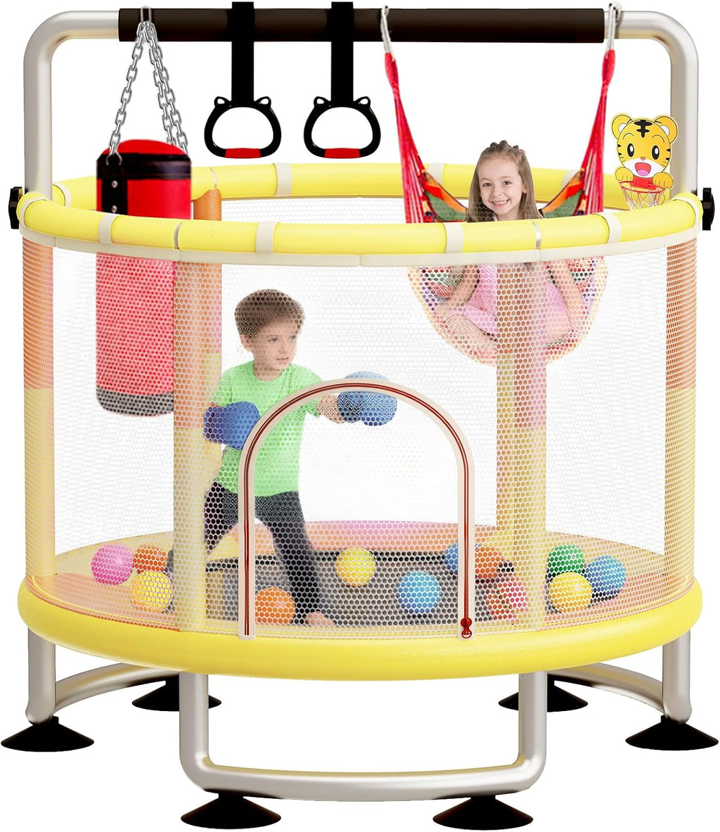 60' Toddler Trampoline for Kids,5FT Kids Trampoline for Toddlers 1-3,Upgrade Adjustable Kids Trampoline Indoor Outdoor,Mini Trampoline for Kids 2-5,500lbs Baby Small Trampoline with Net and Swing