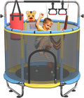 60' Trampoline for Kids, 500lbs Capacity Indoor Outdoor Toddler Trampoline with Adjustable Gymnastics Bar, Gifts for Boy Girl Age 1-8
