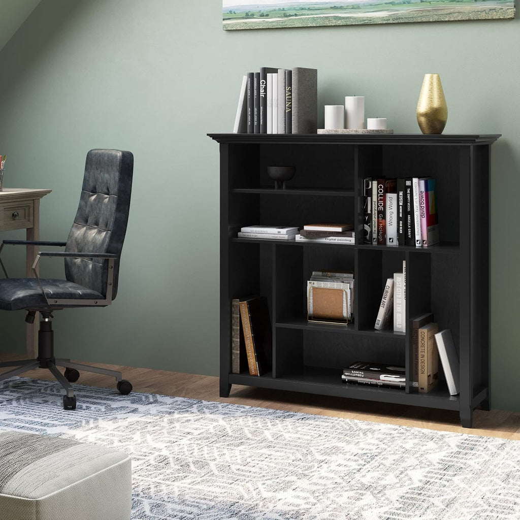 SIMPLIHOME Amherst Bookcase - 44 inch Tall Multi-Cube Solid Wood Cube Organizer in Black, Transitional Bookcase Storage for Living Room, Study Room or Office with Fixed Shelves and Tapered Legs