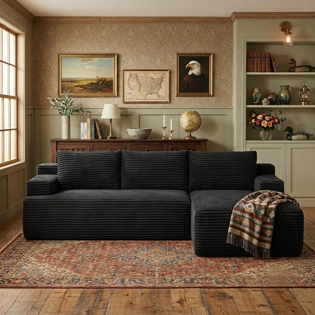 96' Right Facing Sectional Sofa Boneless Couches for Living Room - L Shaped Compressed Cloud Couch with Deep Seat in A Box