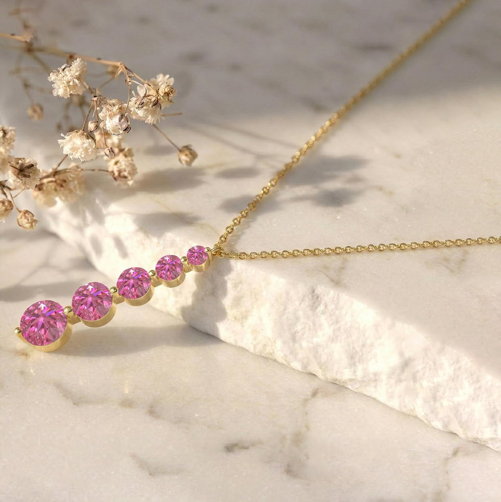 GOODSTONE JEWELS Linear Drop Pendant Necklace for Women in Yellow Gold Plated | Size 16+2 Inch Cable Chain with Lobster Clasp | Natural Birthstone Jewelry Gift for Her