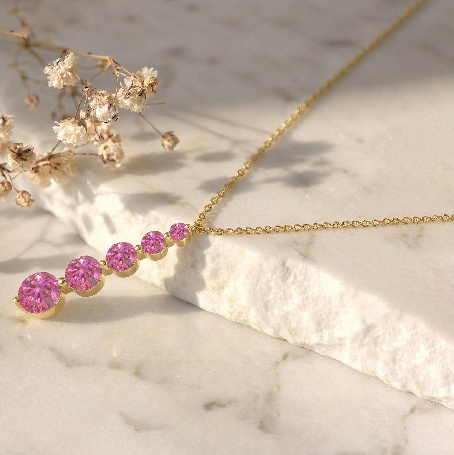 GOODSTONE JEWELS Linear Drop Pendant Necklace for Women in Yellow Gold Plated | Size 16+2 Inch Cable Chain with Lobster Clasp | Natural Birthstone Jewelry Gift for Her
