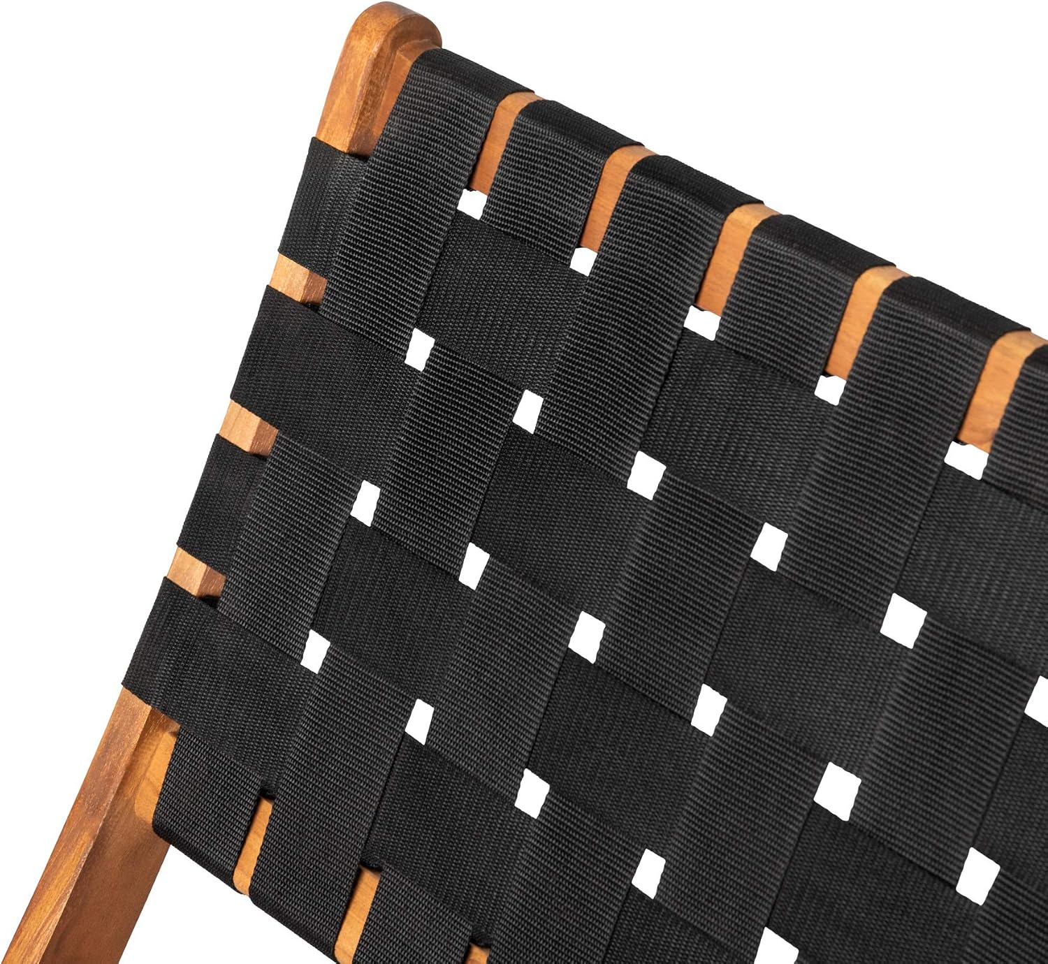 Balkene Home 62774 Sava Indoor Outdoor Folding Chair Low Slung Portable Seating Solid Acacia Wood Woven Seat & Back Indoors Porch Lawn Garden Fishing Sporting - Black Webbing