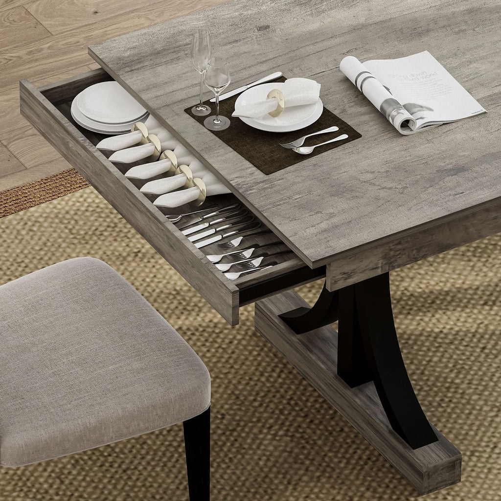 IDEALHOUSE Wood Dining Table for 6-8 with 2 Large Drawers, 70.87' Long Farmhouse Rectangular Kitchen Dining Table & Thick Table Top, Sturdy Frame, for Big Family, Dinette, Rustic Gray
