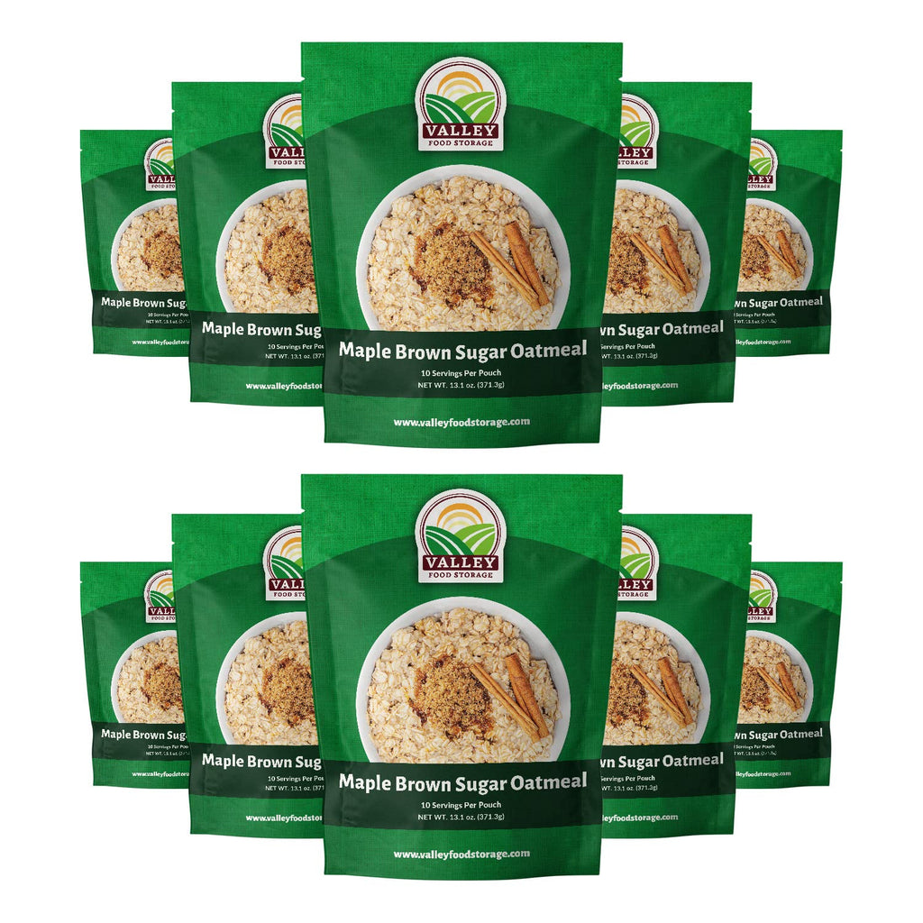 Valley Food Storage Maple Brown Sugar Oatmeal | 10-Bag Bucket, 100 Servings | Premium Emergency Food Supply, 25 Year Shelf Life | Survival Breakfast Food for Prepper Storage & Camping