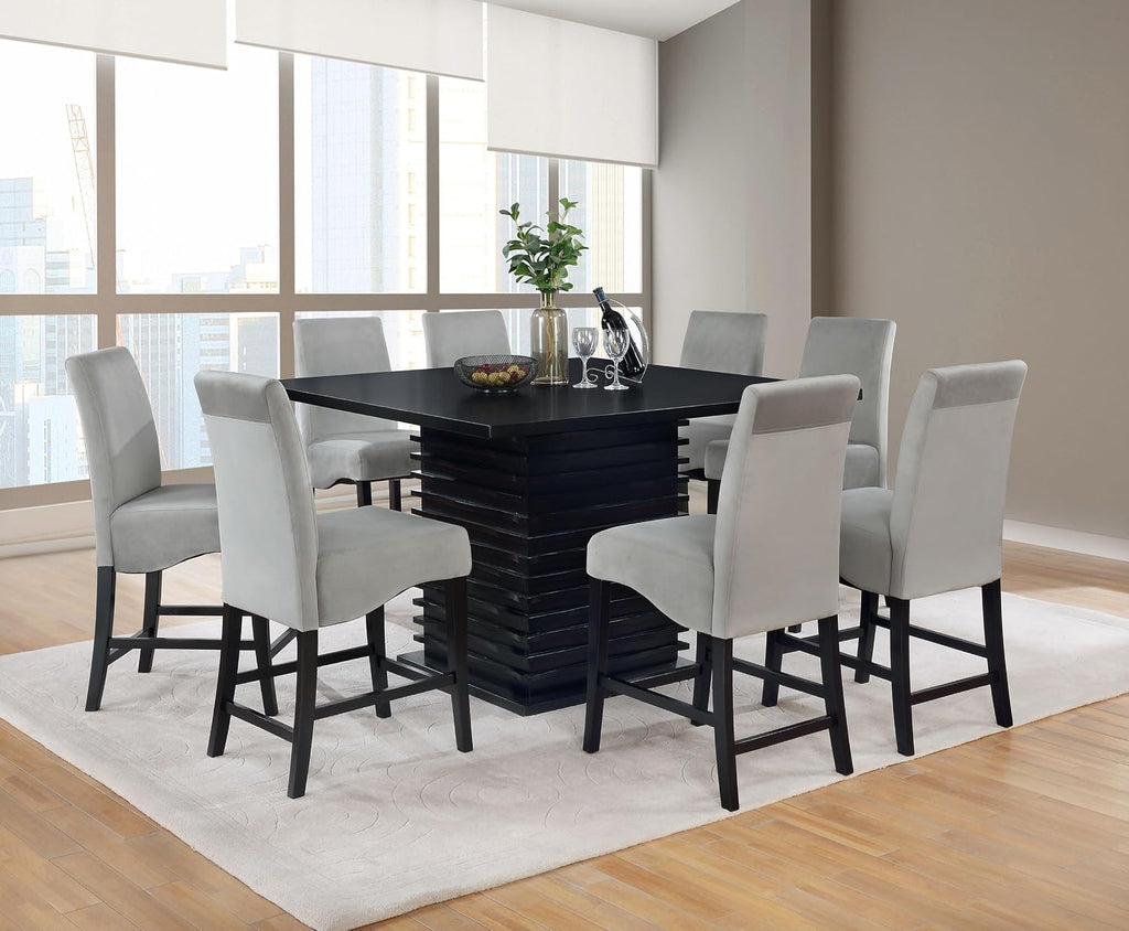 Coaster Home Furnishings - Stanton - 9-Piece Counter Height Dining Set - Square Wood Table with 8 Grey Upholstered Chairs - Dining Room & Kitchen - Black - 102068-S9