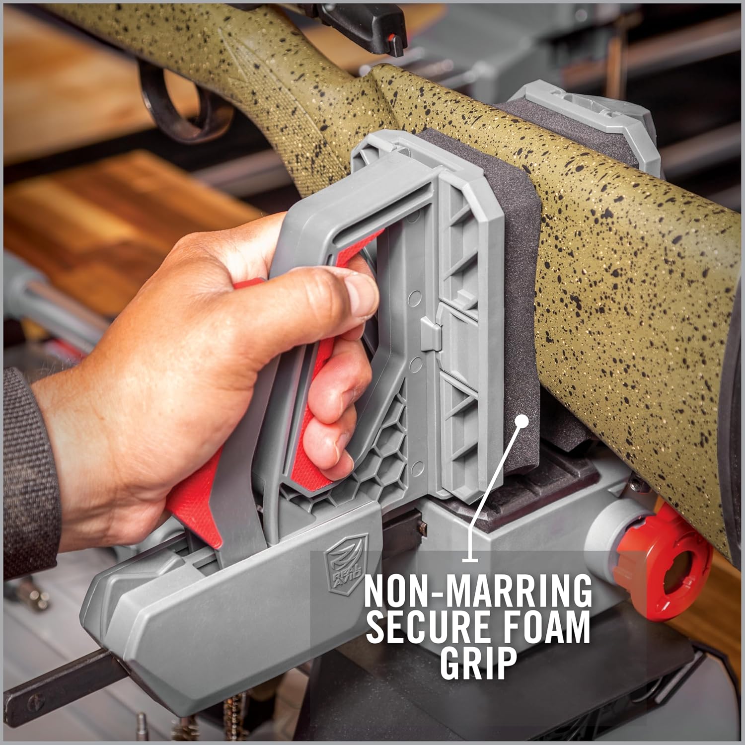 Real Avid Master Gun Workstation Up to 18.3' of Travel One-Hand Quick Adjustable Clamping, Non-Marring Form-Fitting Yokes Vise Ideal for Gun Cleaning & Maintenance w/Leveling Knob for Scope Mount