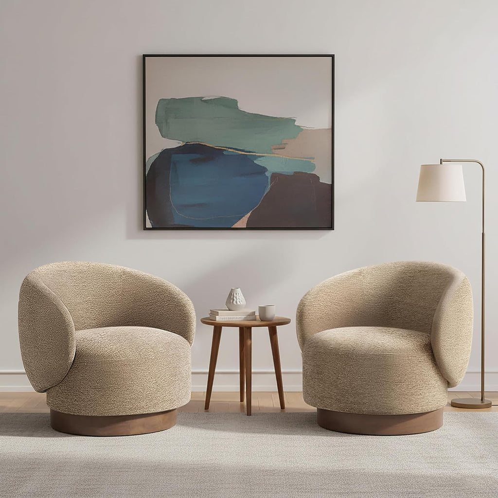 KISLOT Swivel Accent Chair Modern Round Barrel Armchair with Upholstered Performance Fabric for Living Room Bedroom Waitingroom,2 Box,Brown