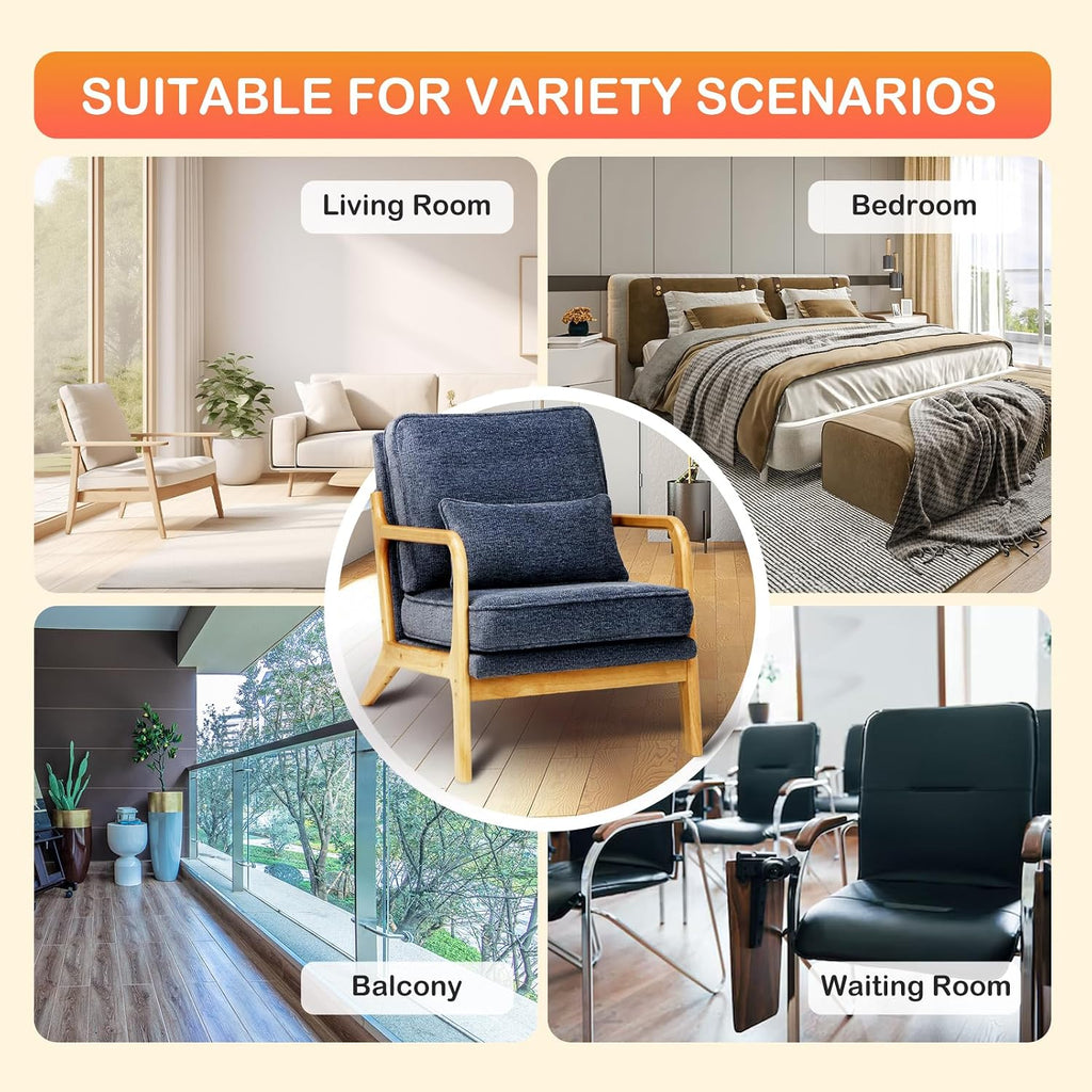 MALOL Modern Accent Chair Set of 2 with Lumbar Pillow, Relaxing Mid Century Chair Armchair with Solid Wood Frame & Soft Cushion, Reading Leisure Armchair for Living Room, Blue