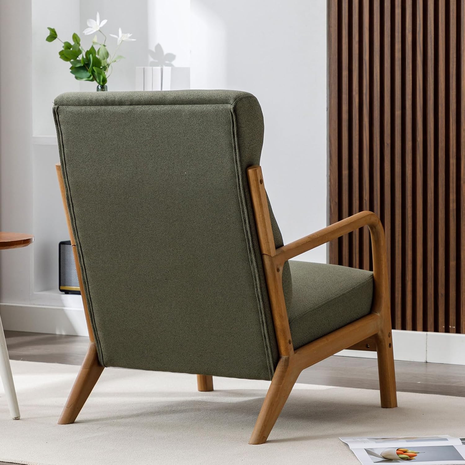 ANJ Mid Century Modern Accent Chair with High Back, Single Lounge Armchair with Solid Wood Frame, Comfy Reading Chair for Living Room, Easy Assembly