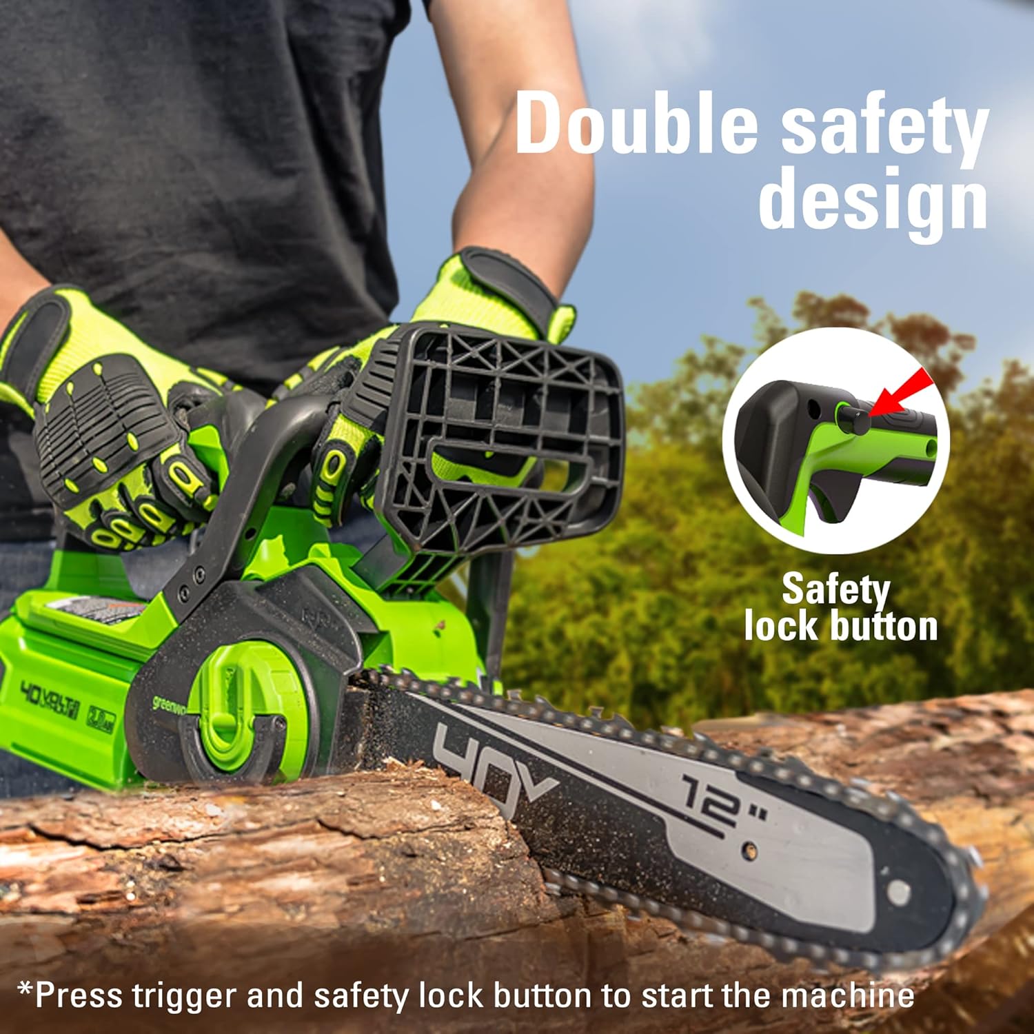 Greenworks 40V 12' Cordless Compact Chainsaw (Great For Storm Clean-Up, Pruning, and Camping), Tool Only