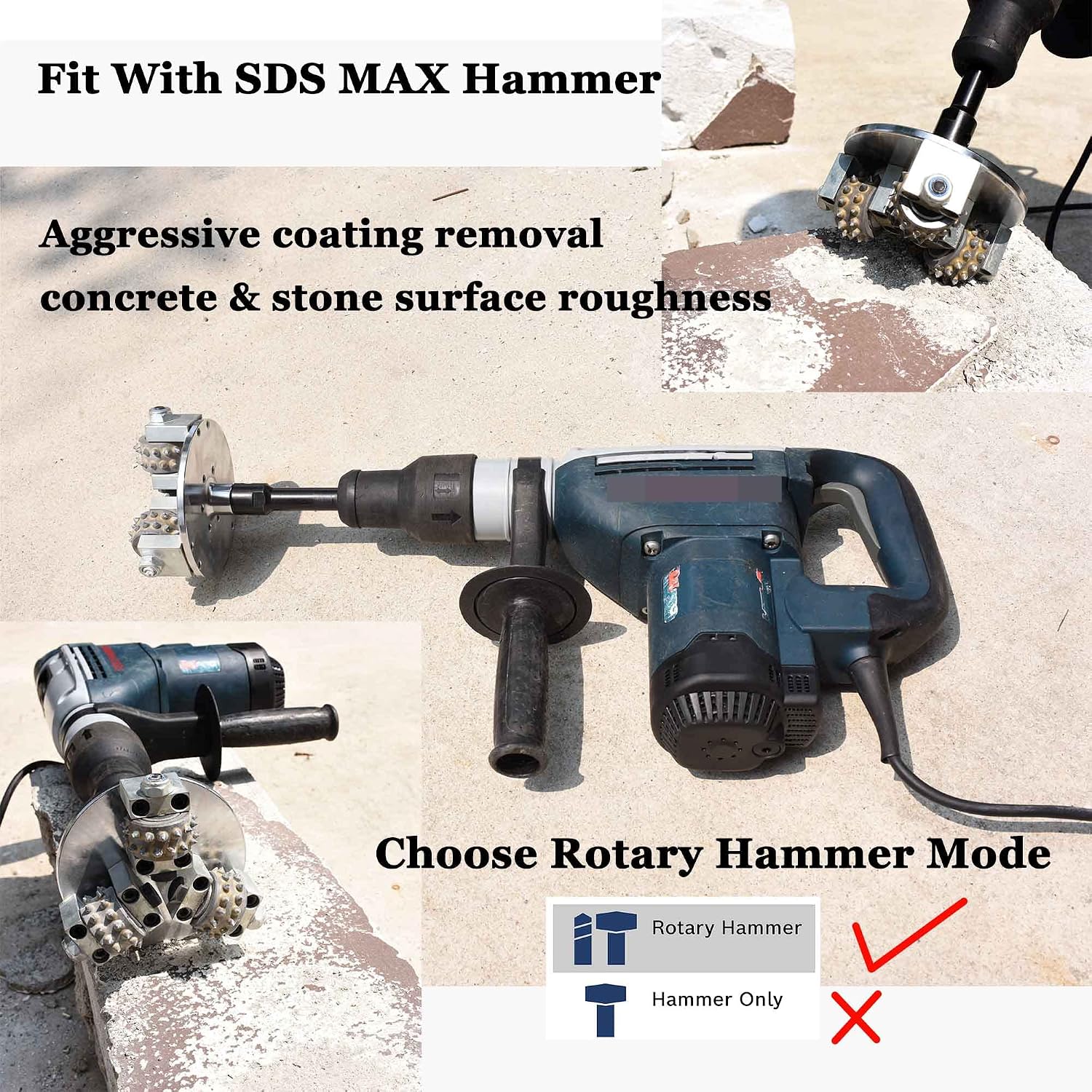 Concrete Bushing Patch Repair Prepare SDS Max Bush Hammer Bit for Rotary Hammer and Polisher, Coat Removing Stone Concrete Texturing Bushing Hammer Tool