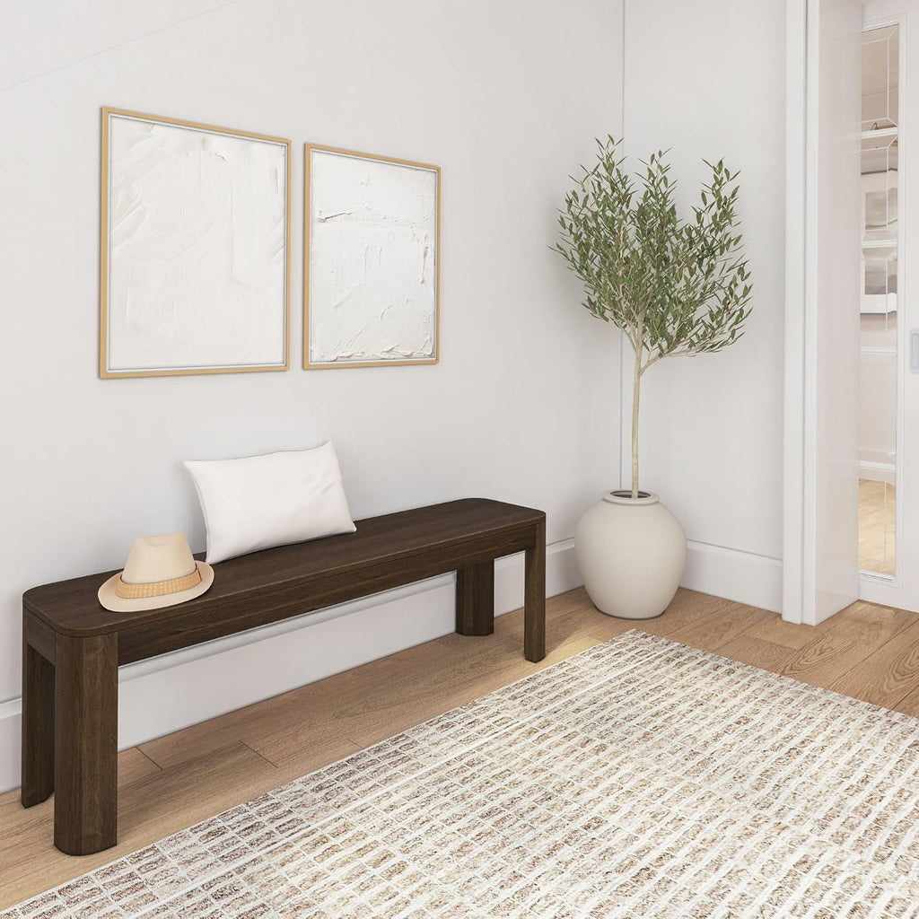 Plank+Beam Contour Bench, Modern Rounded 58 Inch Dining Bench, Bench for 72 Inch Kitchen Table, Walnut