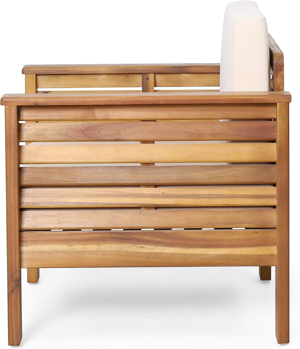 Christopher Knight Home Louver Club Chairs, Teak + Cream
