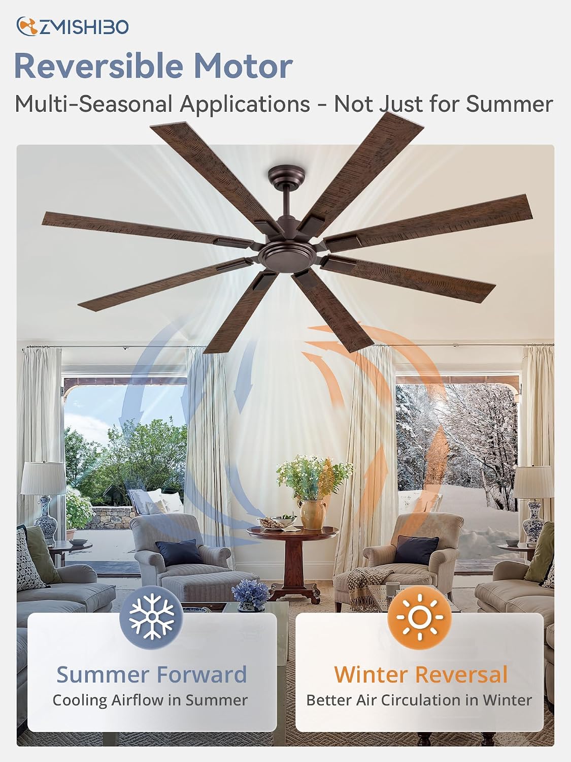 ZMISHIBO 72 Inch Oil Rubbed Bronze Ceiling Fans No Light with Remote, Indoor/Outdoor Farmhouse Ceiling Fan Without Light for Living Room Patio, 6 Speed Reversible Quiet DC Motor, Dual Finish Blades