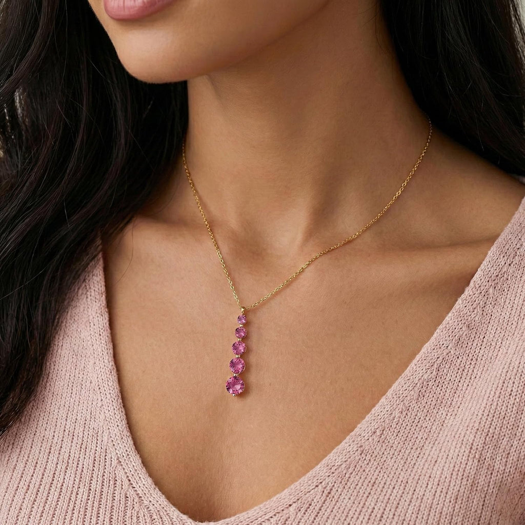 GOODSTONE JEWELS Linear Drop Pendant Necklace for Women in Yellow Gold Plated | Size 16+2 Inch Cable Chain with Lobster Clasp | Natural Birthstone Jewelry Gift for Her