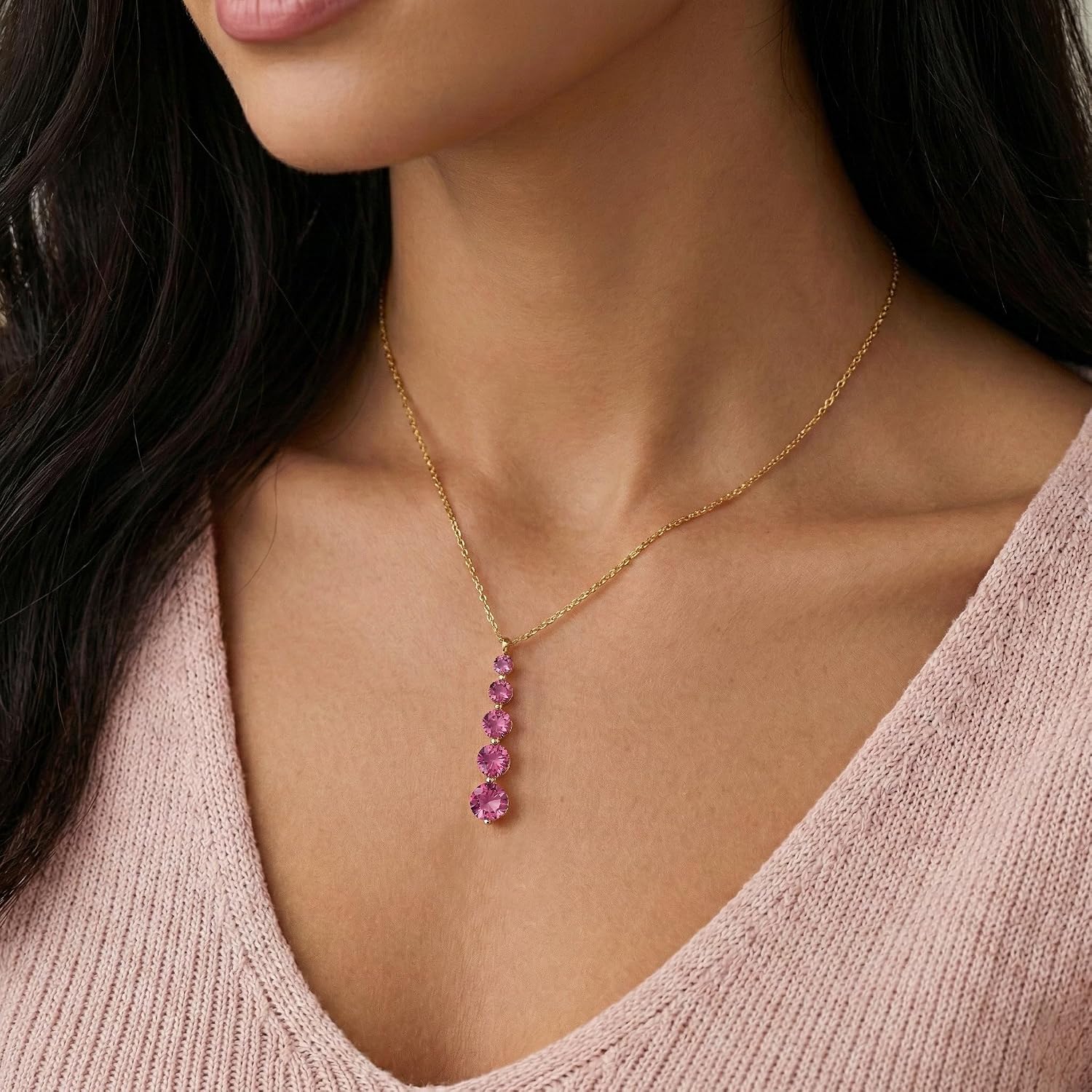 GOODSTONE JEWELS Linear Drop Pendant Necklace for Women in Yellow Gold Plated | Size 16+2 Inch Cable Chain with Lobster Clasp | Natural Birthstone Jewelry Gift for Her