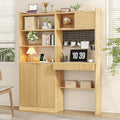 kepptory 63' Tall Computer Desk with Hutch, Fluted Wood Home Office Desk with Charging Station, Drawer & Storage Cabinet, Oak Workstation for Work & Study