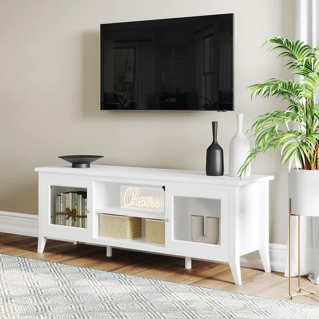 TV Stand - 55-inch Storage Cabinet with 2 Cubbies and 2 Shelves - Entertainment Center for Living Room, Bedroom, or Entryway by Lavish Home (White)