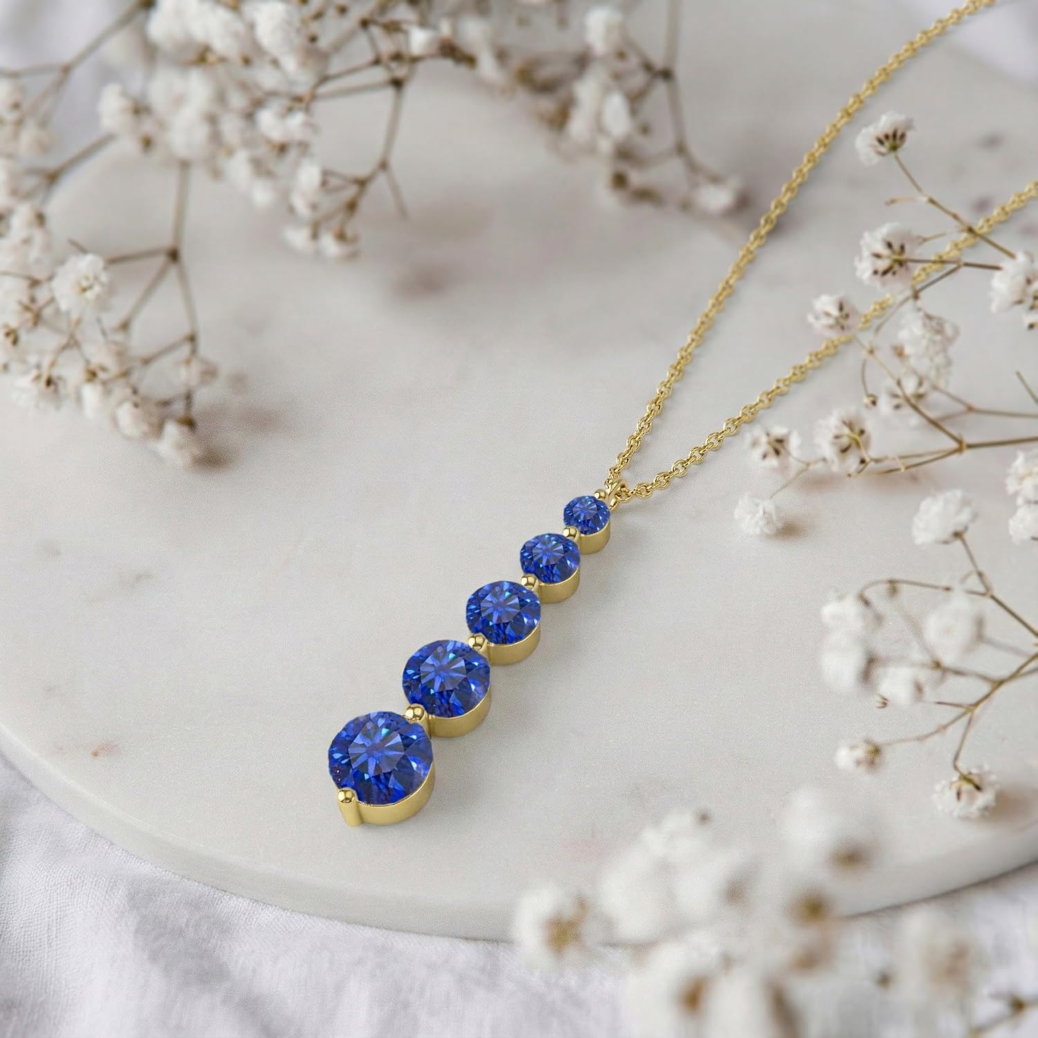 GOODSTONE JEWELS Linear Drop Pendant Necklace for Women in Yellow Gold Plated | Size 16+2 Inch Cable Chain with Lobster Clasp | Natural Birthstone Jewelry Gift for Her