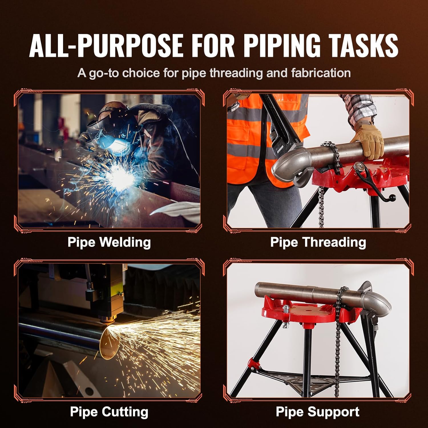Mophorn 460-6 Tripod Pipe Chain Vise 1/8'-6' Capacity,Pipe Stand Portable Foldable Steel Legs,Pipe Stands w/Tool Tray, Tripod Stand Chain Vise Ideal for a Variety of Pipe Materials