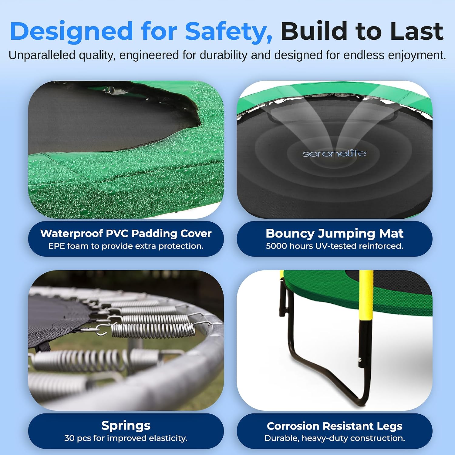 SereneLife 5FT Outdoor & Indoor Trampoline for Kids – Durable Mini Toddler Trampoline with Net Enclosure & Basketball Hoop - Supports 176 lbs, 60'x76'