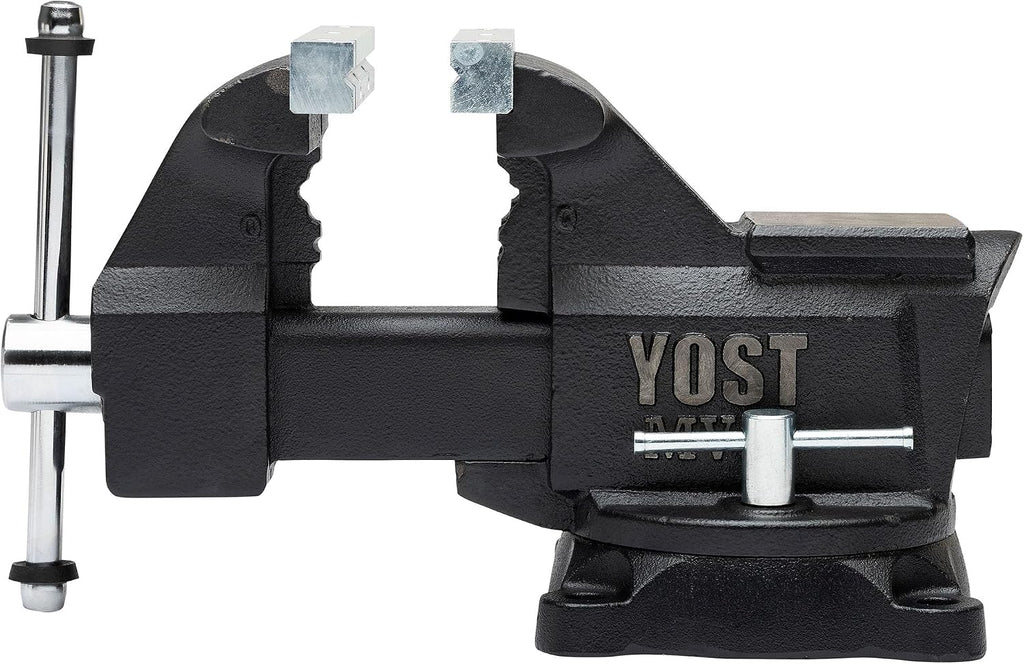 Yost MV-7 Multipurpose 7' Wide Jaw Homeowners Bench Vise | Industrial & Workshop-Grade Work Table Mechanic Tools for Wood Working, Metal Works, & DIY Projects | 360° Swivel Base | Includes 4 Jaw Dogs
