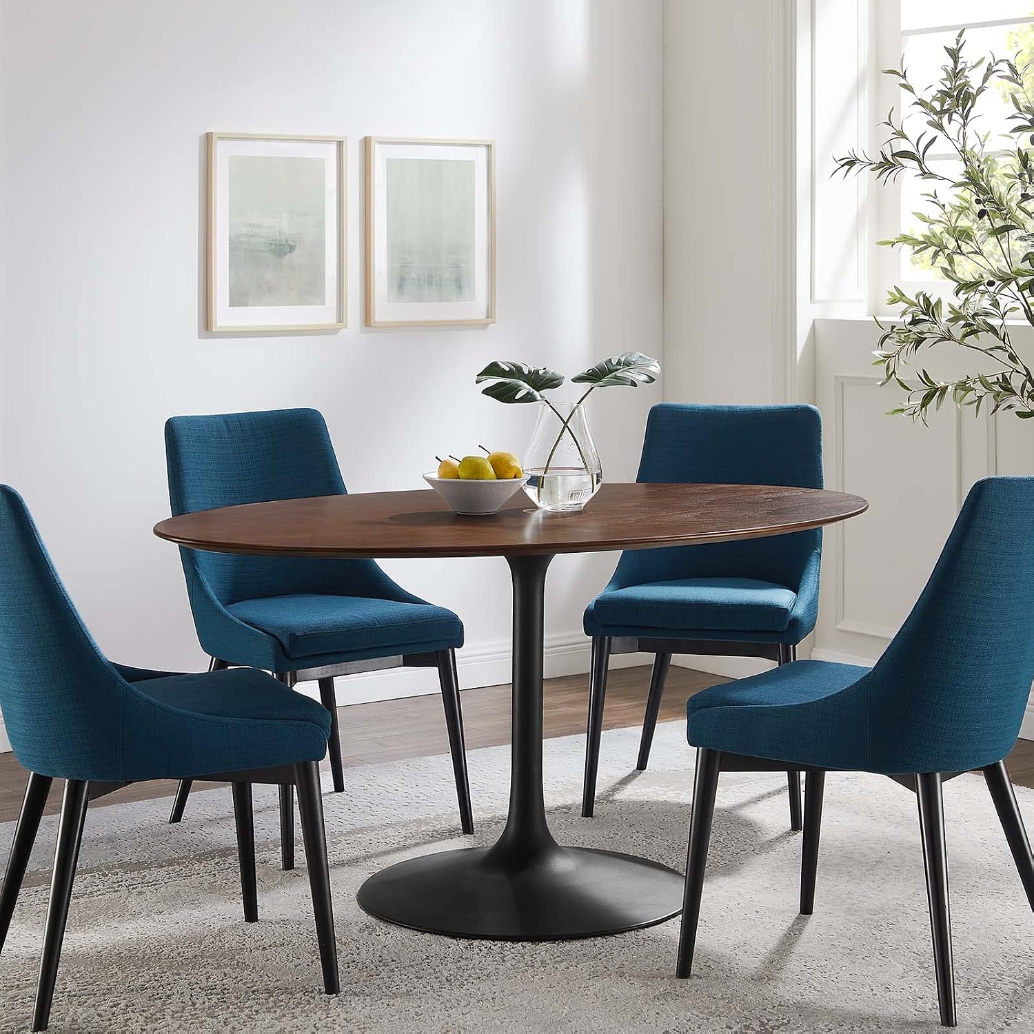Modway Lippa 60' Oval-Shaped Mid-Century Modern Dining Table with Walnut Top and Black Base