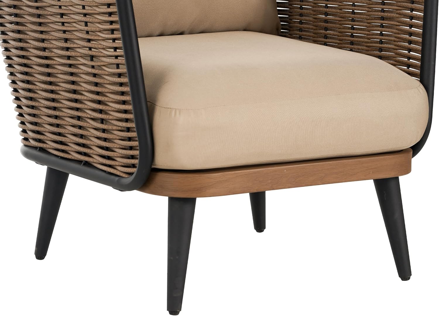 Christopher Knight Home Xayah Patio Wicker Accent Chair Set of 2, Outdoor Lounge Chair with Water-Resistant Cushion, Woven Faux Rattan Backrest & Armrest, Sturdy Metal Frame Armchair, Brown + Khaki