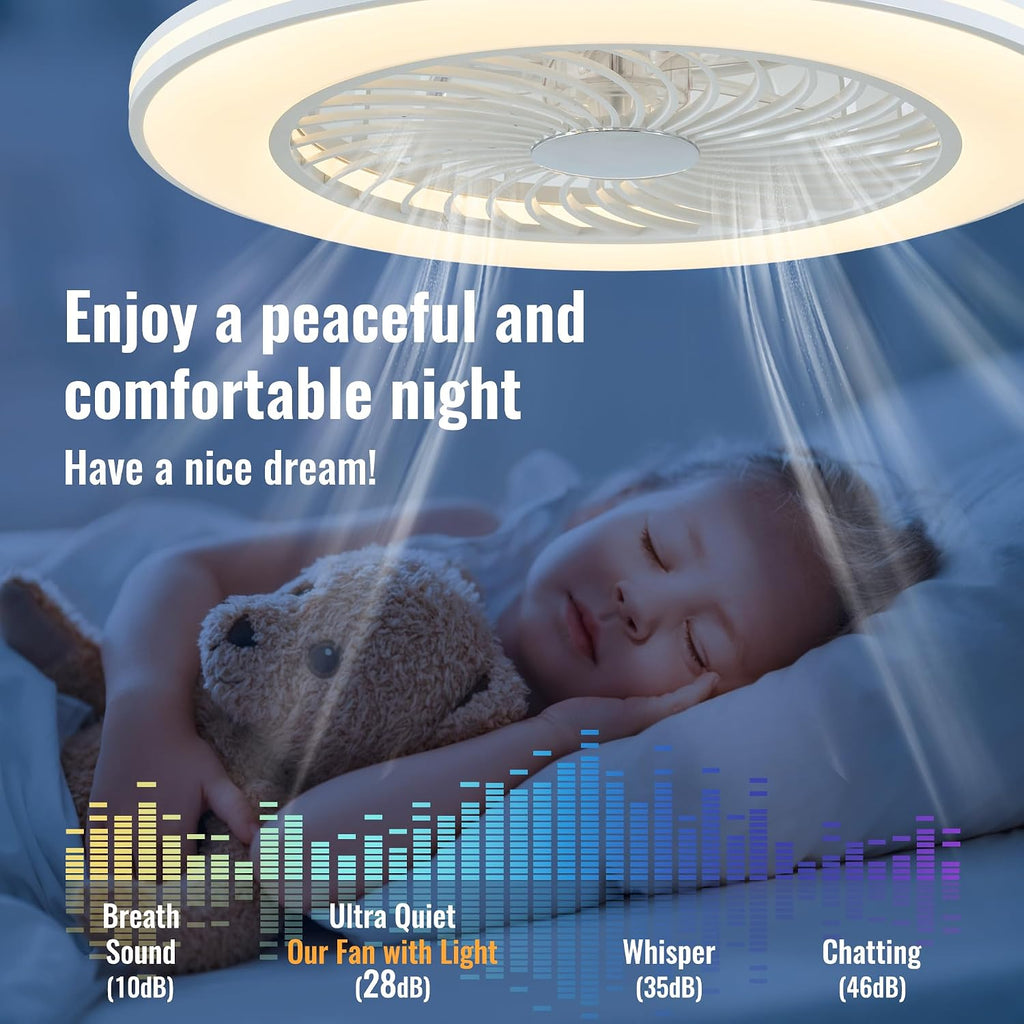 24'' Low Profile Bladeless Ceiling Fans with Lights, Remote/APP/Alexa Smart Control, RGB & 3CCT Dimmable, Flush Mount Ceiling Fan with 6-Speed Reversible for Bedroom Living Room