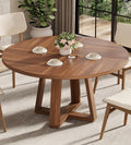 IDEALHOUSE 47 Inch Round Dining Table for 4-6 People, Circle Kitchen Table with Cross Base, Farmhouse Wood Dinner Table for Apartment(Table Only), Walnut Brown