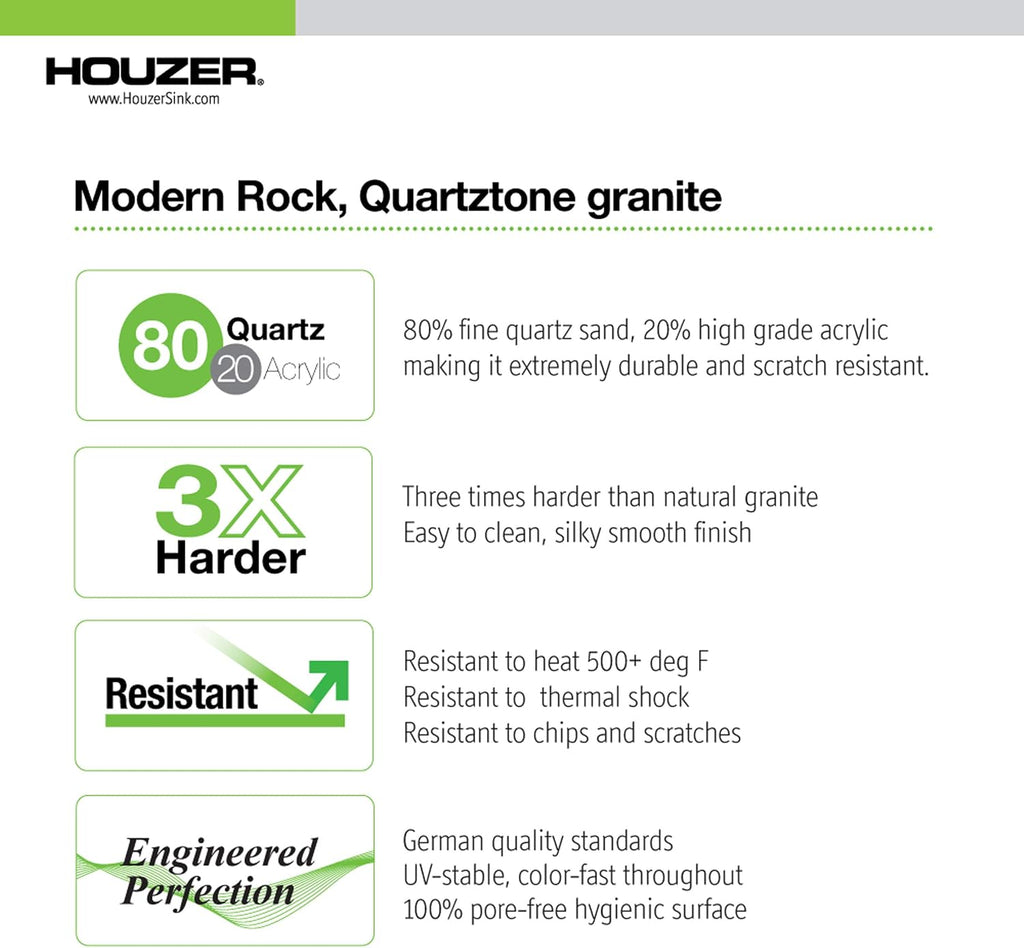 Houzer Quartztone Sand Granite Composite Kitchen Bar Sink: 16 Inch Dual Mount Single Bowl Sink, Durable & Versatile, Essential for Home & Apartment: E-100 SAND