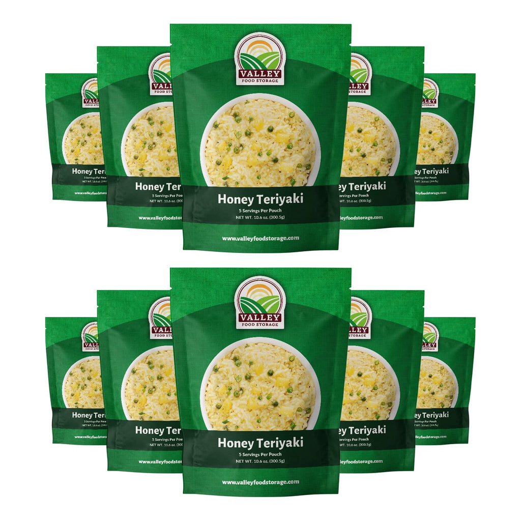 Valley Food Storage Honey Teriyaki Rice | 10-Bag Bucket, 50 Servings | Non-GMO Premium Emergency Food Supply, 25 Year Shelf Life | Survival Meal Kits, Prepper Food & Off-Grid Living Supplies, Packaged in USA
