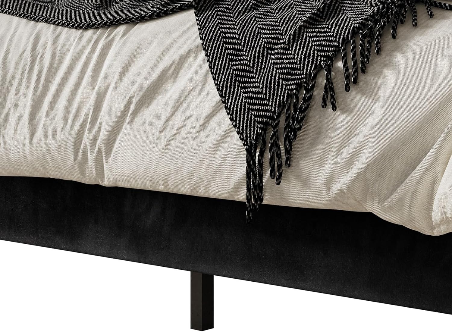 HOME DESIGN Marion Queen Tufted Upholstered Platform Bed with Grid-Tufted Tall Headboard & Wooden Slat Support, Modern Bedroom Furniture, Black