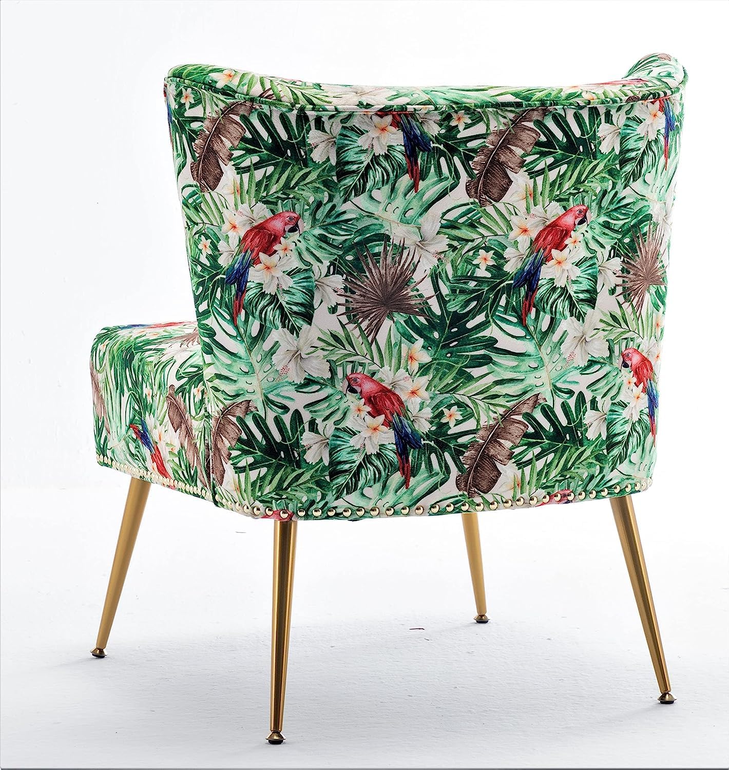 Container Furniture Direct Thia Armless Accent Chair for Living Room, Elegant Seat with Nailhead Trim, Gold Metal Legs and Comfortable Curved Back, 28' D x 25' W x 29.5' H, 06 Floral Print