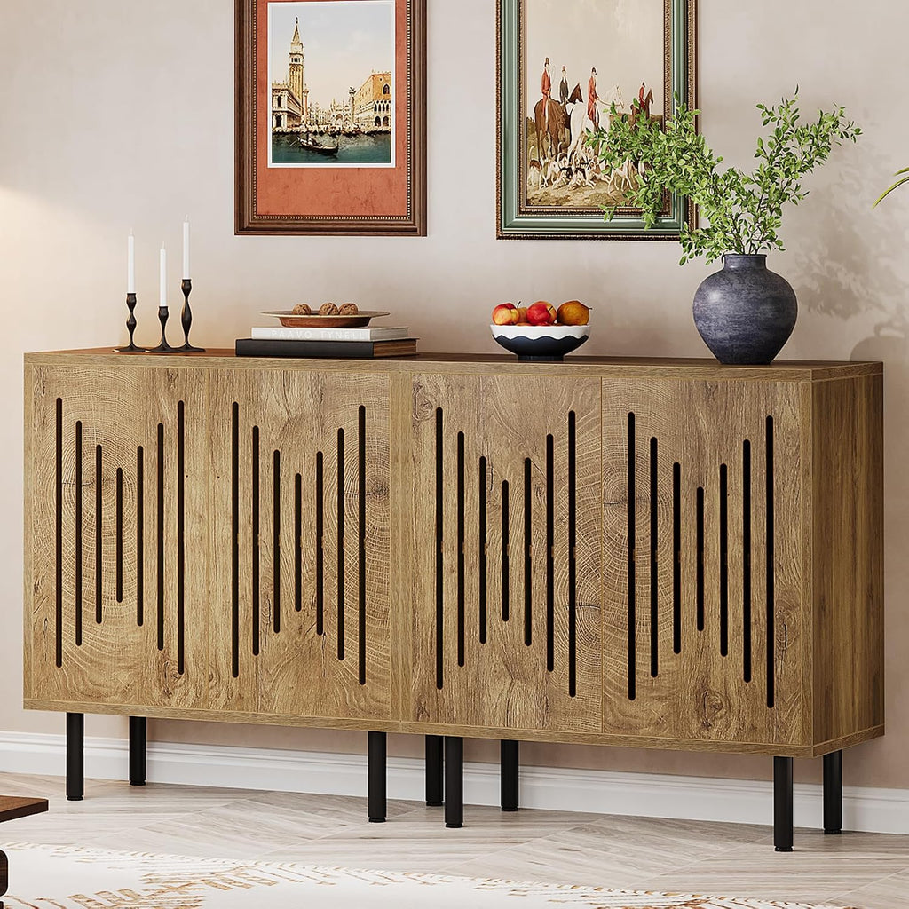 Tribesigns Set of 2 Sideboard Buffet with Storage, 59' Buffet Sideboard Cabinet with Adjustable Shelves, Accent Storage Cabinet for Living Room, Natural