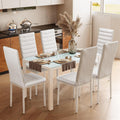 Bealife Kitchen Dining Table Set for 6, Tempered Glass 7 Piece Table and Chairs Set Modern for Home, Kitchen, Living Room, Dining Room, White