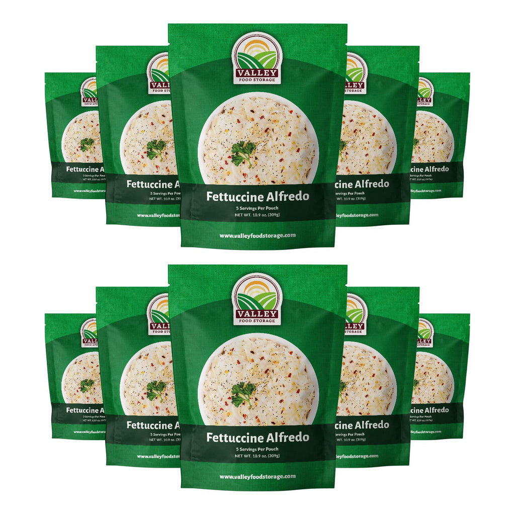 Valley Food Storage Fettuccine Alfredo | 10-Bag Bucket, 50 Servings | Premium Emergency Food Supply, 25 Year Shelf Life | Survival Meal Kits, Prepper Food, Camping & Long Term Food Storage | Packaged in USA
