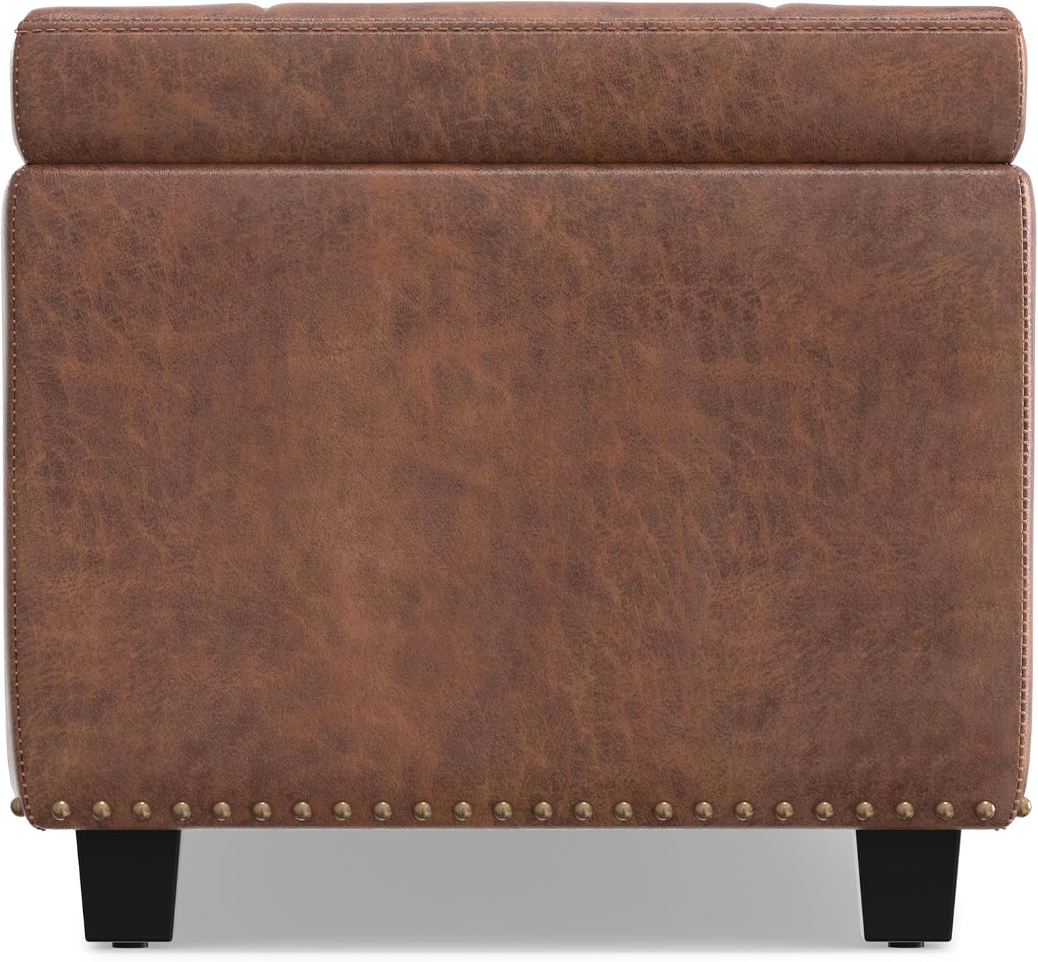 SIMPLIHOME Hamilton Storage Ottoman - 48 inch Wide Upholstered Vegan Leather Rectangle Storage Ottoman Bench in Distressed Umber Brown, Traditional Tufted Ottoman for Living Room with Lift-Up Lid