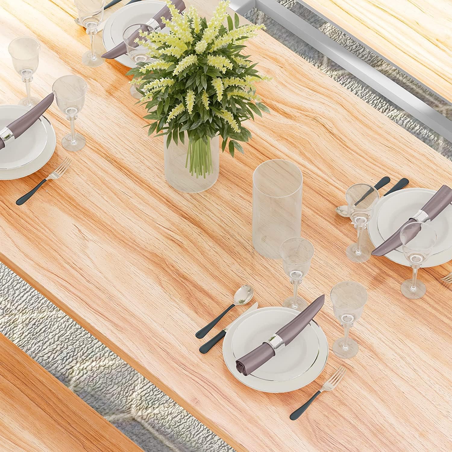 Dining Room Table Set with 2 Benches, Farmhouse Dining Table Set for 4, Wood Breakfast Dinner Table Set for Breakfast Nook Small Spaces, Beige