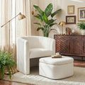 COLAMY Velvet Morden Living Room Chair with Storage Ottoman, Barrel Accent Chair with Lounge Seat for Bedroom/Reading Spaces, Rubberwood, Sponge Foam, Cream