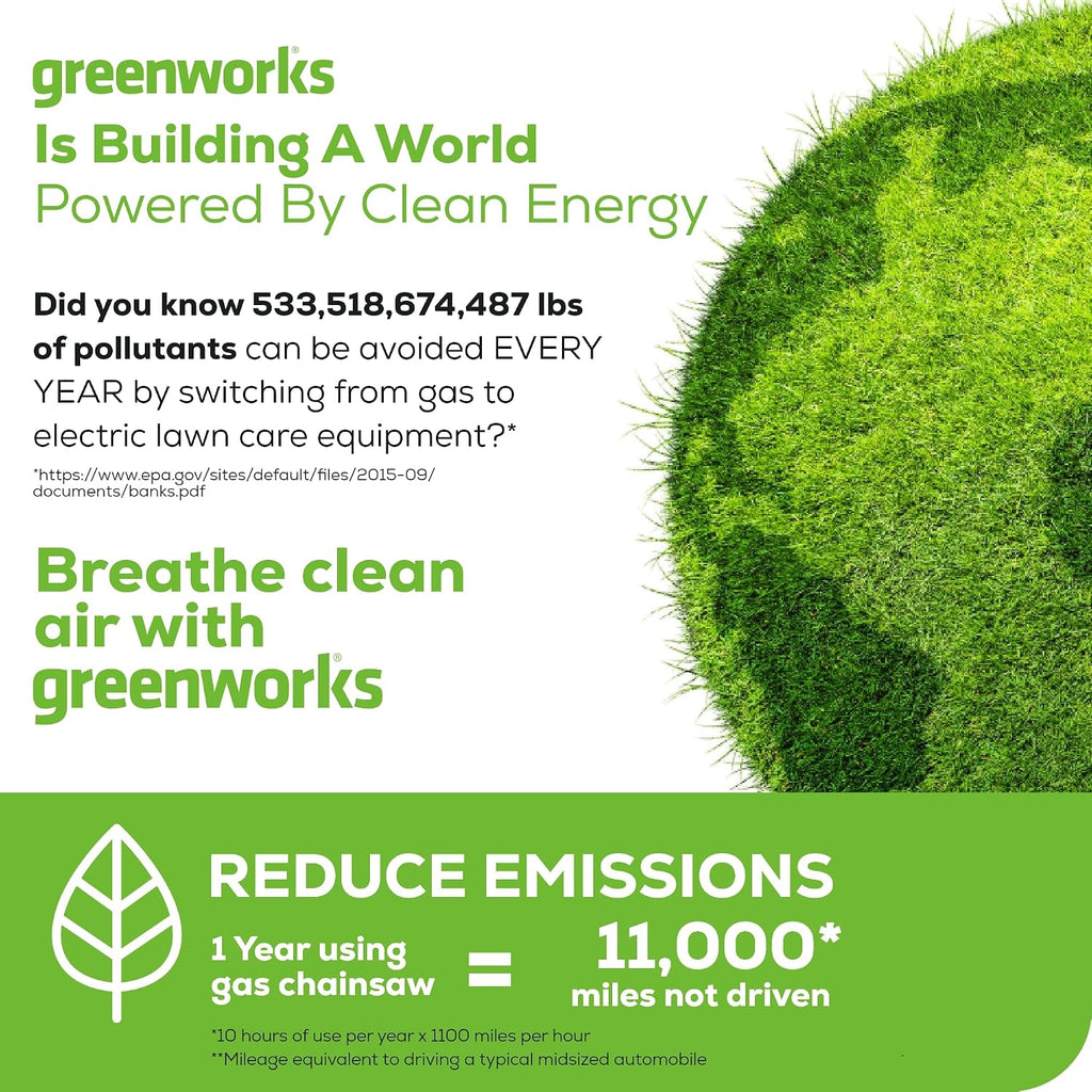 Greenworks 80V 18' Brushless Cordless Chainsaw (Great For Tree Felling, Limbing, Pruning, and Firewood), 75+ Compatible Tools, 4.0Ah Battery and Charger Included
